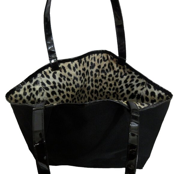 Lancôme Large Elegant Black Fully Lined Tote Bag 13"Wx11"Hx4"D Patent Vinyl Trim - Picture 3 of 8